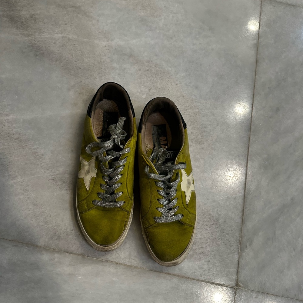 Golden Goose Chartreuse Sneakers with White Star